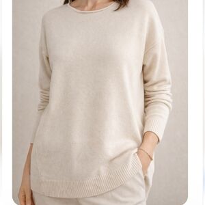 Ann Taylor 100% Cashmere Drop Shoulder Sweater Cream M